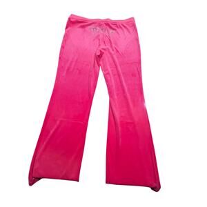 Juicy Couture Velour Pants Pink Rhinestone Logo Y2K Track Lounge Women L